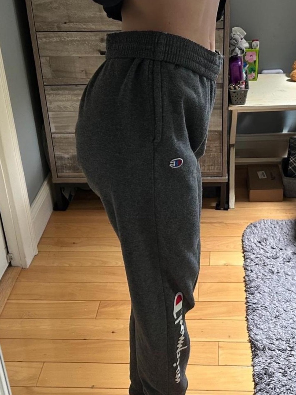 Champion Dark Gray Sweatpants with Script Logo